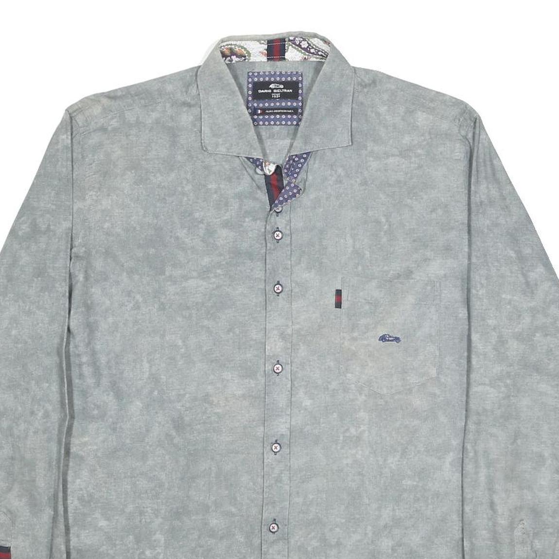 DARIO BELTRAN Mens Grey Cotton Shirt M Casual Long Sleeve Button Down
