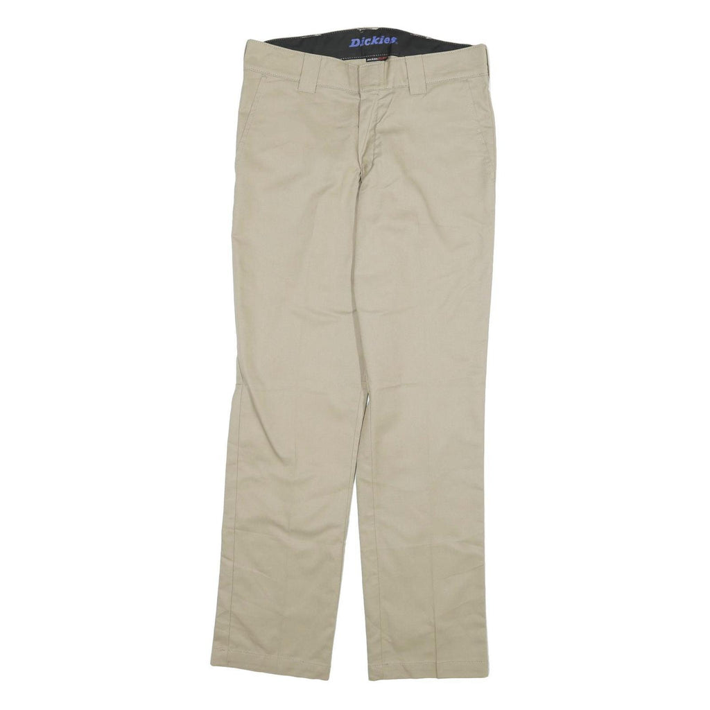 DICKIES Mens Beige Regular Fit Straight Leg Trousers Cotton Blend W32 L32 Zip