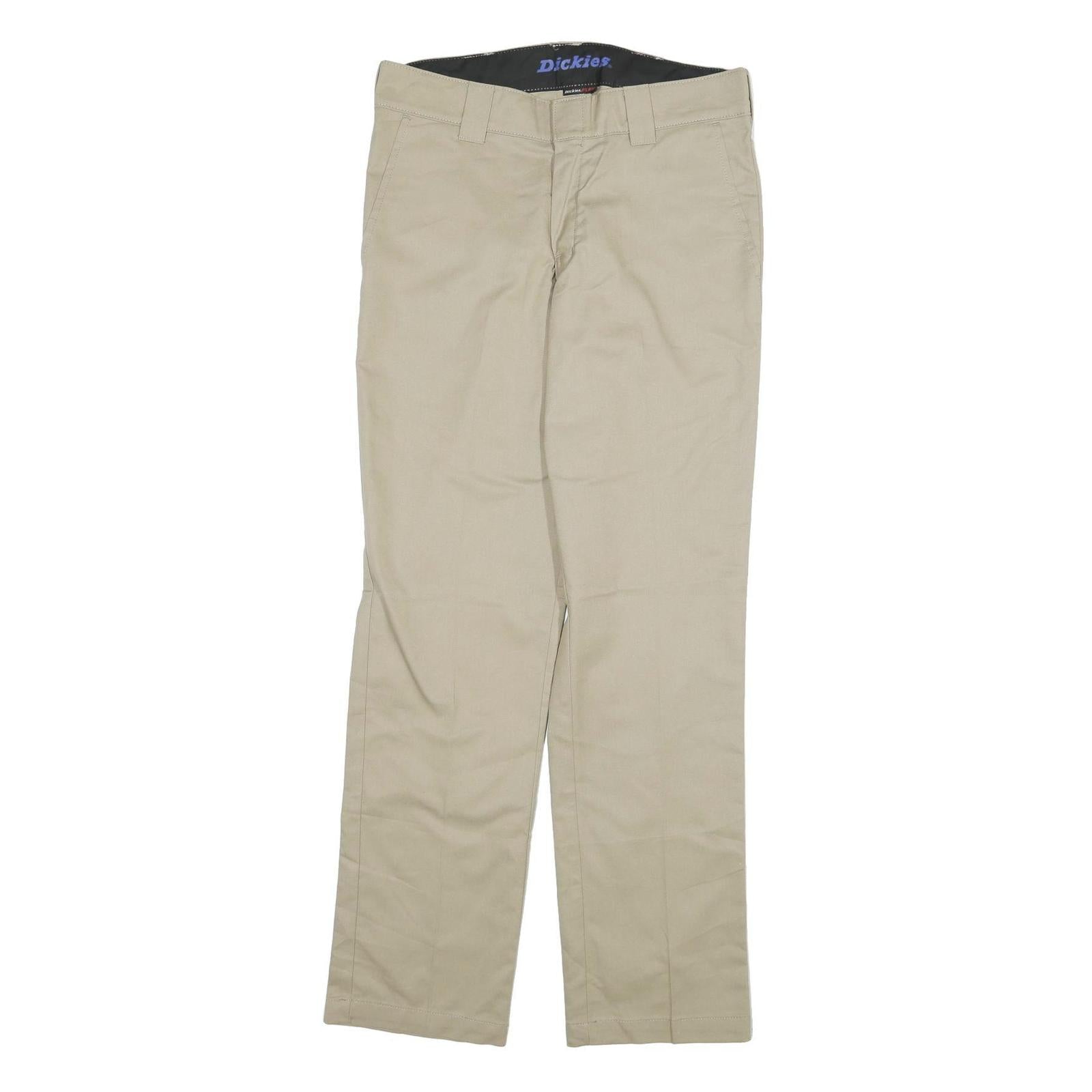 DICKIES Mens Beige Regular Fit Straight Leg Trousers Cotton Blend W32 L32 Zip