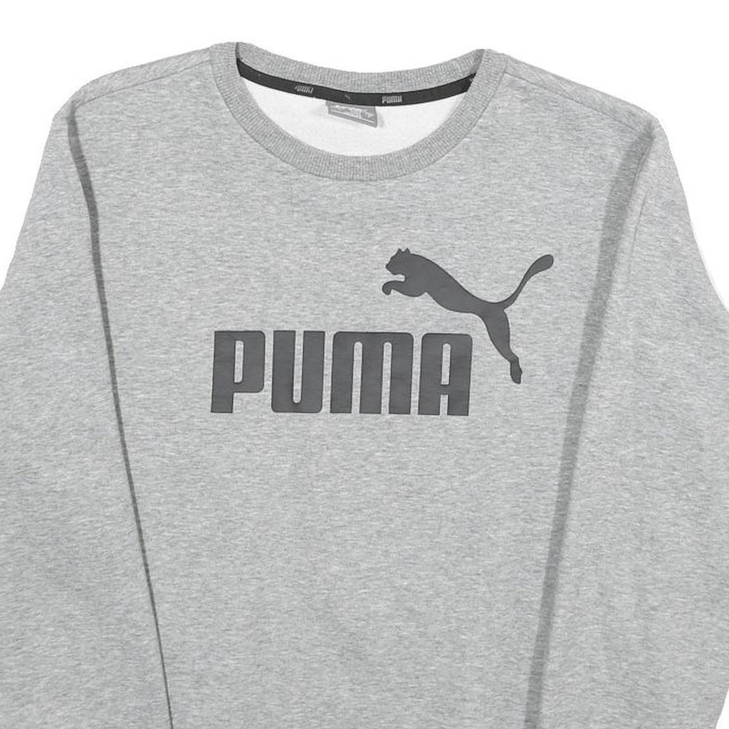 PUMA Mens Grey Cotton Blend Crew Neck Sweatshirt S Classic Logo Pullover