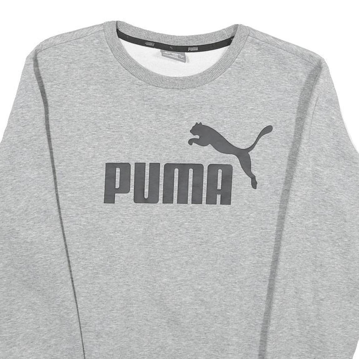 PUMA Mens Grey Cotton Blend Crew Neck Sweatshirt S Classic Logo Pullover
