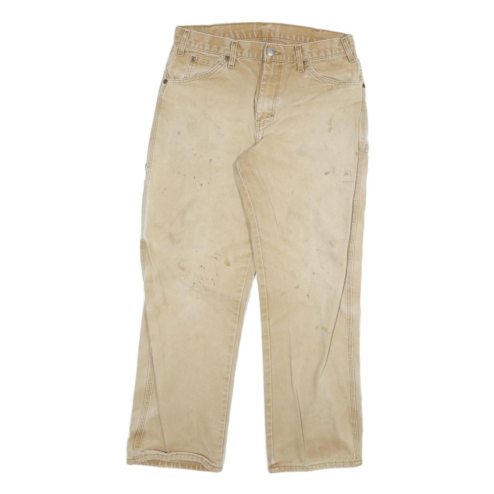 DICKIES Mens Regular Fit Beige Denim Jeans W30 L29 Cotton Blend Zip Workwear