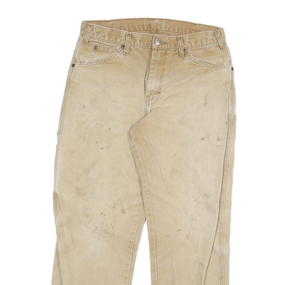 DICKIES Mens Regular Fit Beige Denim Jeans W30 L29 Cotton Blend Zip Workwear