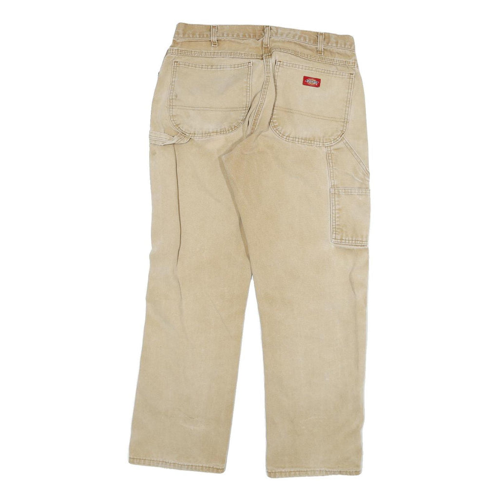 DICKIES Mens Regular Fit Beige Denim Jeans W30 L29 Cotton Blend Zip Workwear