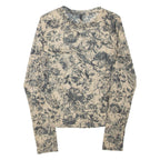 CHICOREE Sheer Womens Printed Top Beige Long Sleeve Floral S