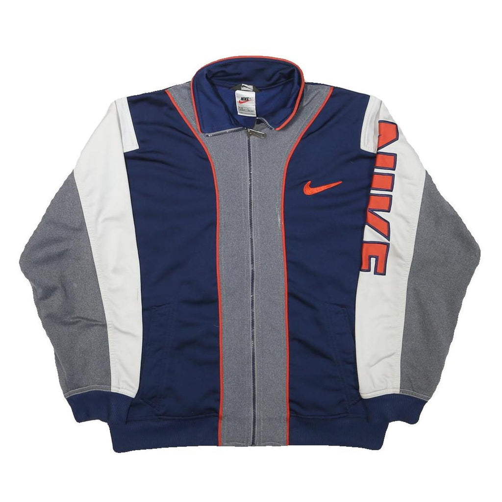 NIKE Boys Navy Blue Grey & White Track Jacket L Polyester Blend Zip