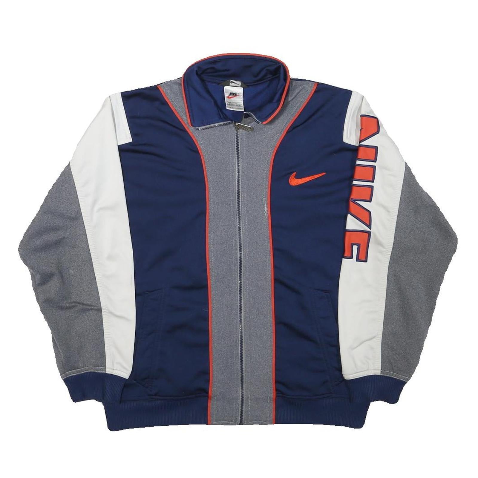 NIKE Boys Navy Blue Grey & White Track Jacket L Polyester Blend Zip