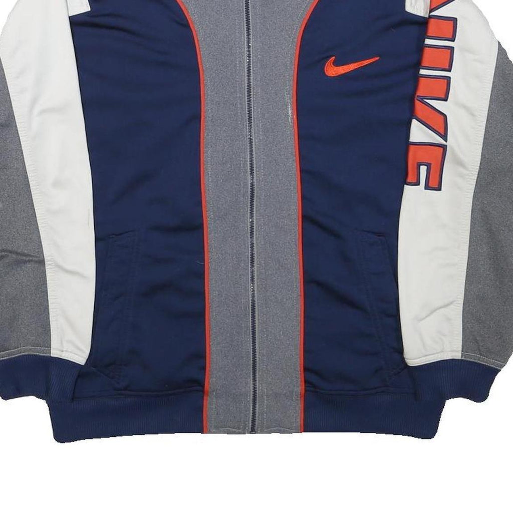 NIKE Boys Navy Blue Grey & White Track Jacket L Polyester Blend Zip