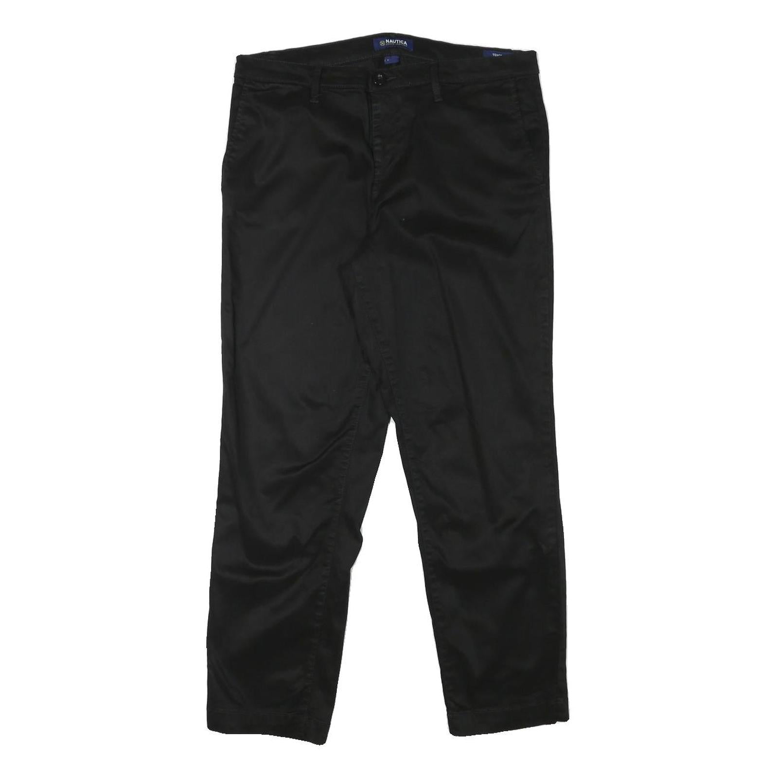 NAUTICA Womens Cotton Blend Black Slim Straight Trousers W31 L26 Stylish Zip