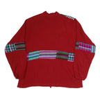 Mens Red Patterned Pullover Jumper Cotton Blend XL Patchwork Crew Neck Relaxed