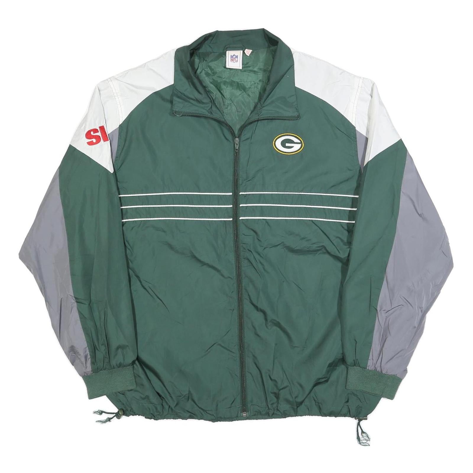 NFL Mens Green White Grey Zip Jacket XL Polyester Blend Plain Sportswear