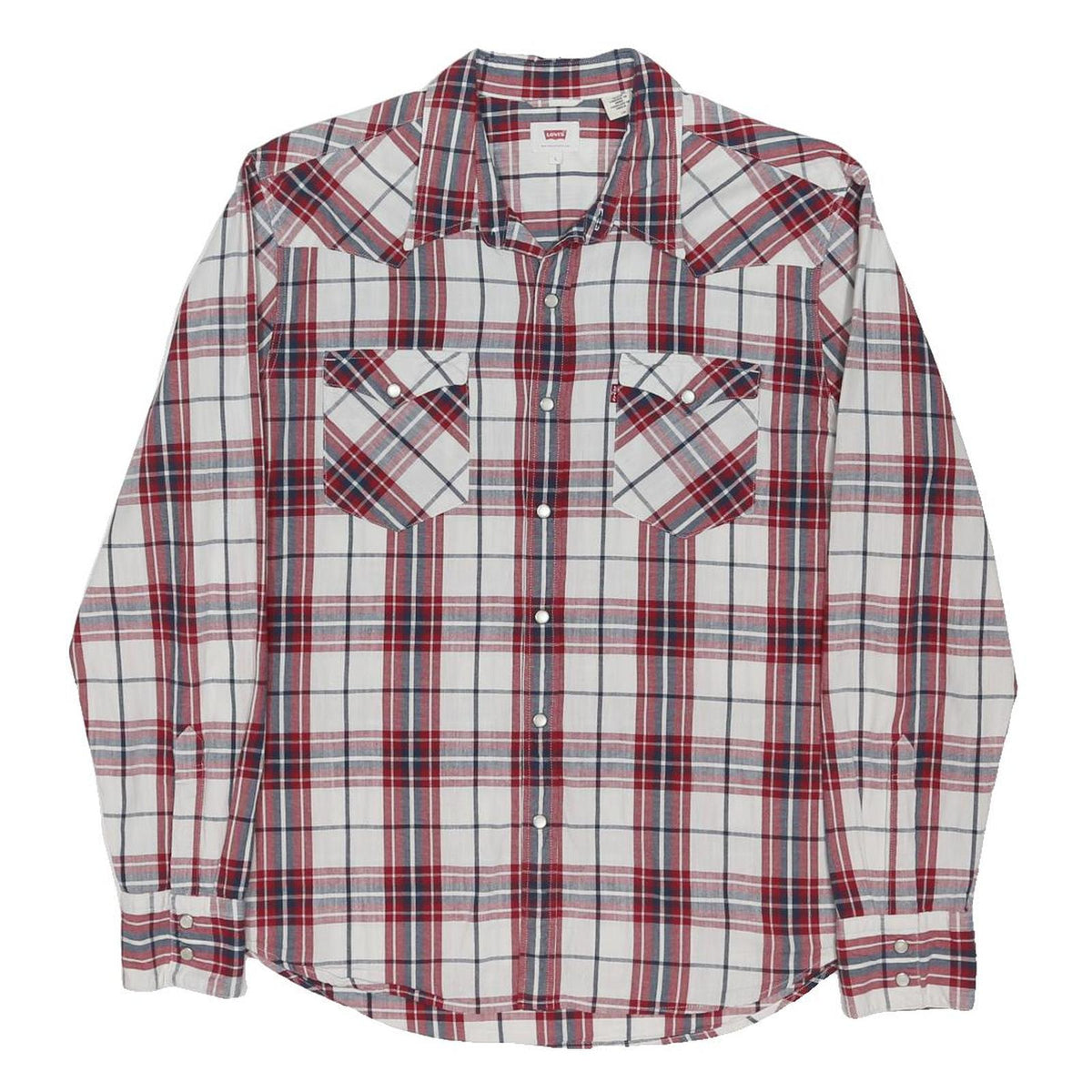 LEVI'S Mens Red & White Plaid Shirt L Cotton Blend Casual Long Sleeve Western