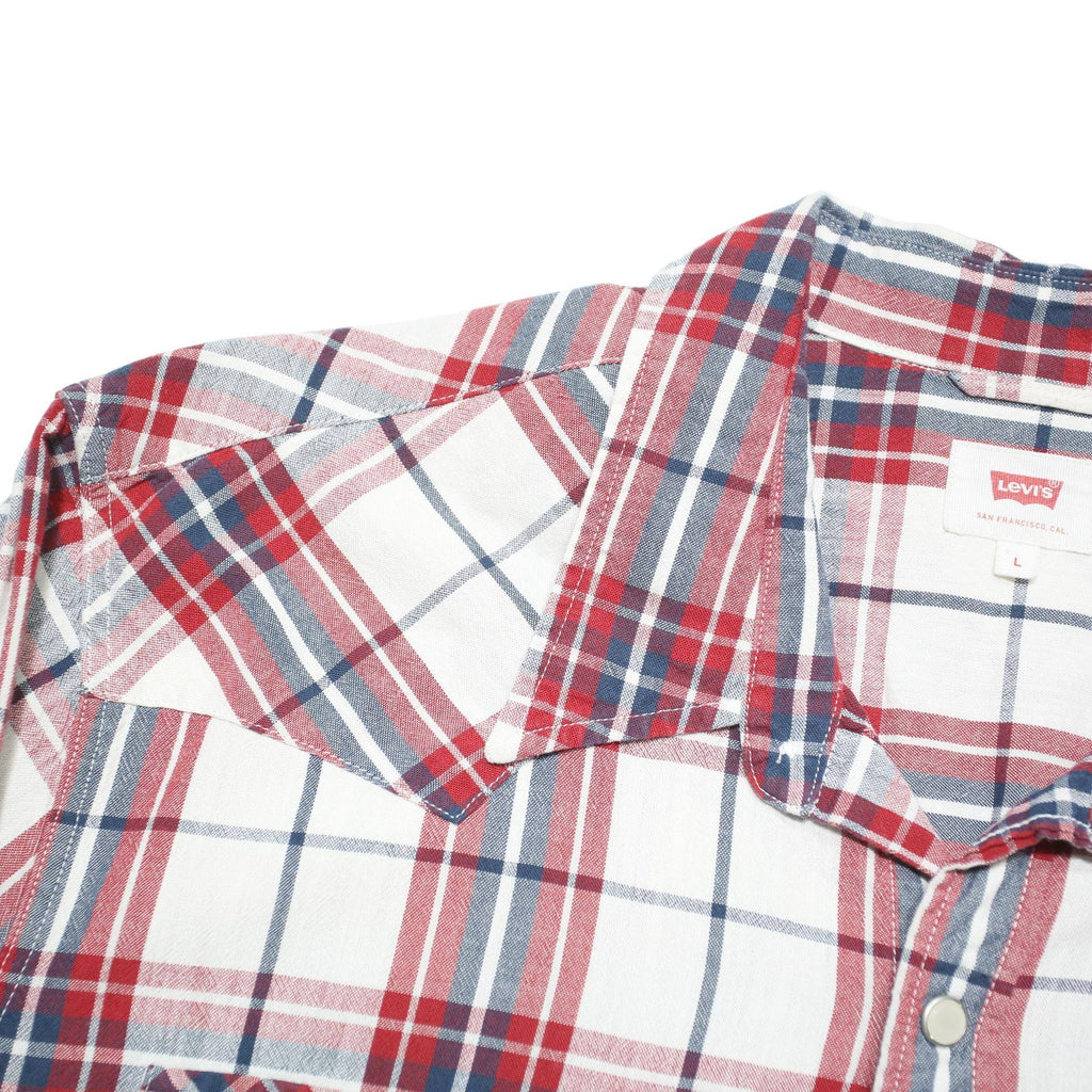 LEVI'S Mens Red & White Plaid Shirt L Cotton Blend Casual Long Sleeve Western