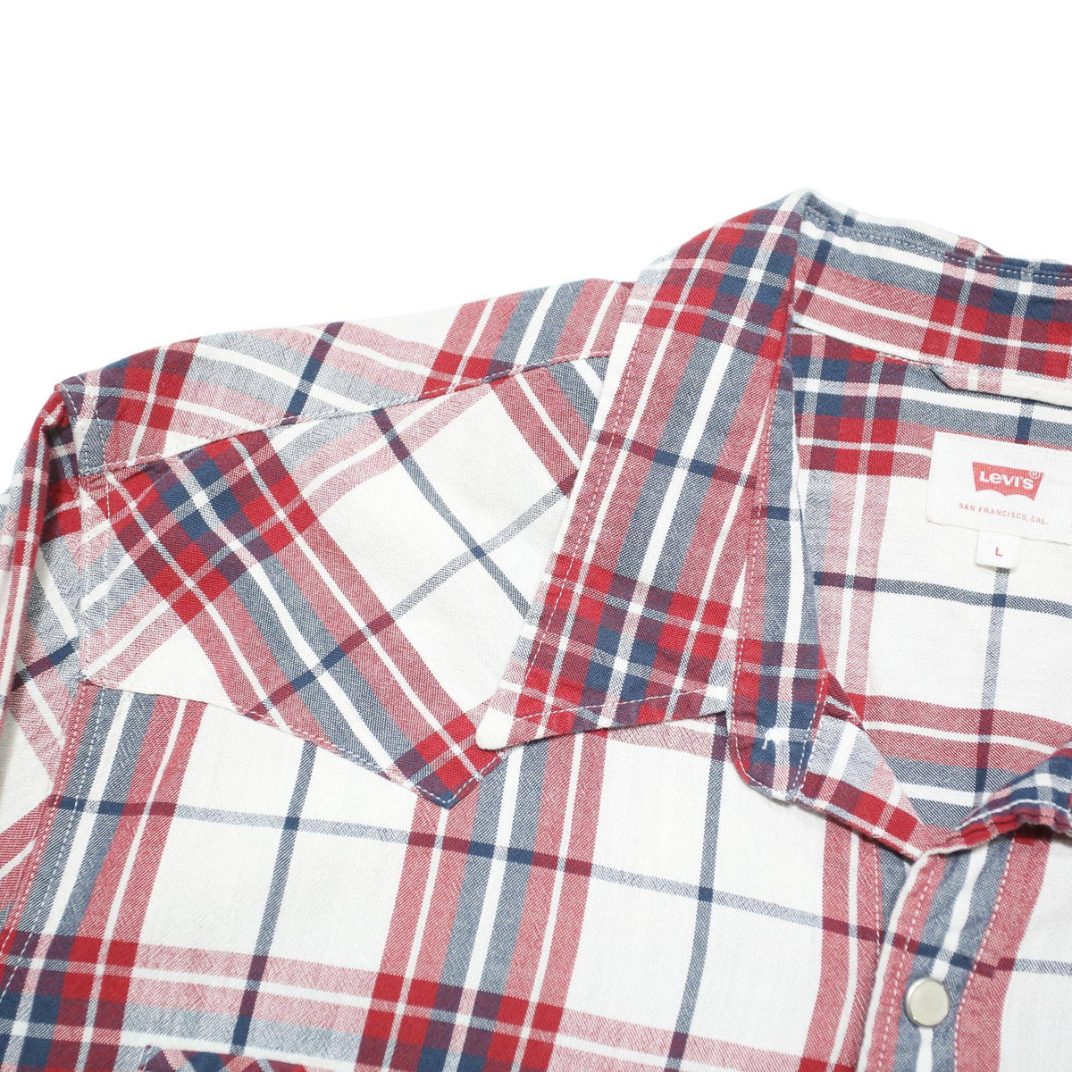 LEVI'S Mens Red & White Plaid Shirt L Cotton Blend Casual Long Sleeve Western