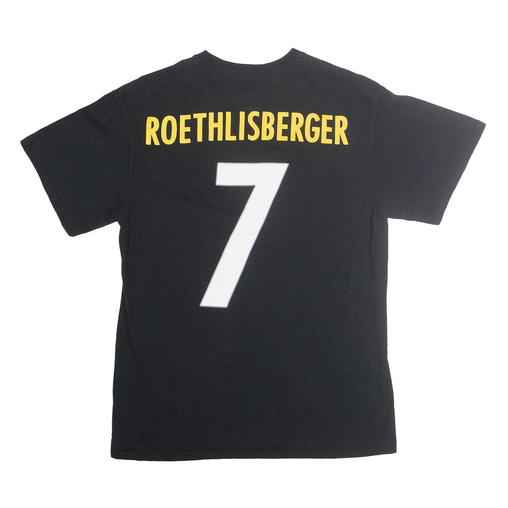 MAJESTIC Mens Black Pittsburgh Steelers Roethlisberger Graphic T-Shirt M Short