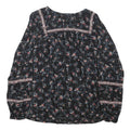FAT FACE Womens Black Floral Printed Long Sleeve Round Neck Top UK 12 Cotton