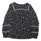 FAT FACE Womens Black Floral Printed Long Sleeve Round Neck Top UK 12 Cotton