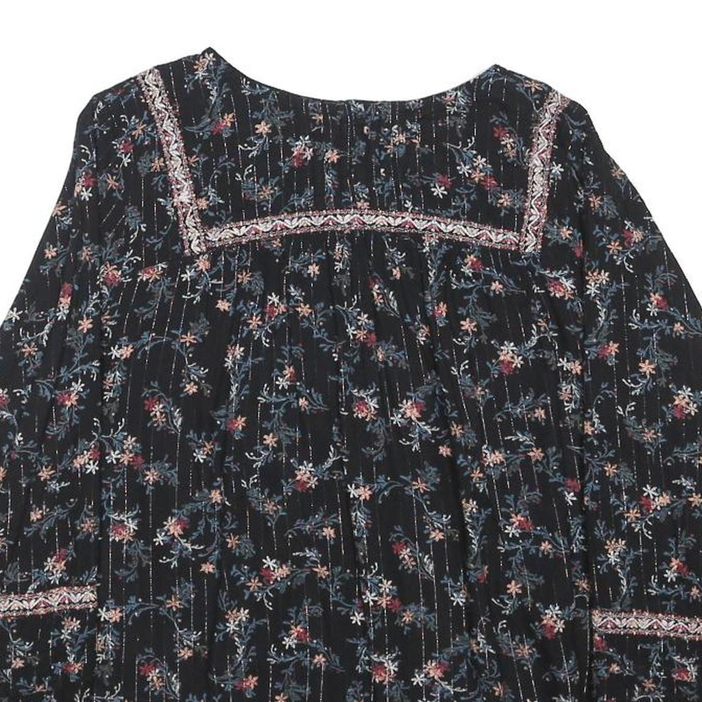 FAT FACE Womens Black Floral Printed Long Sleeve Round Neck Top UK 12 Cotton