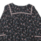 FAT FACE Womens Black Floral Printed Long Sleeve Round Neck Top UK 12 Cotton