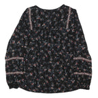 FAT FACE Womens Black Floral Printed Long Sleeve Round Neck Top UK 12 Cotton