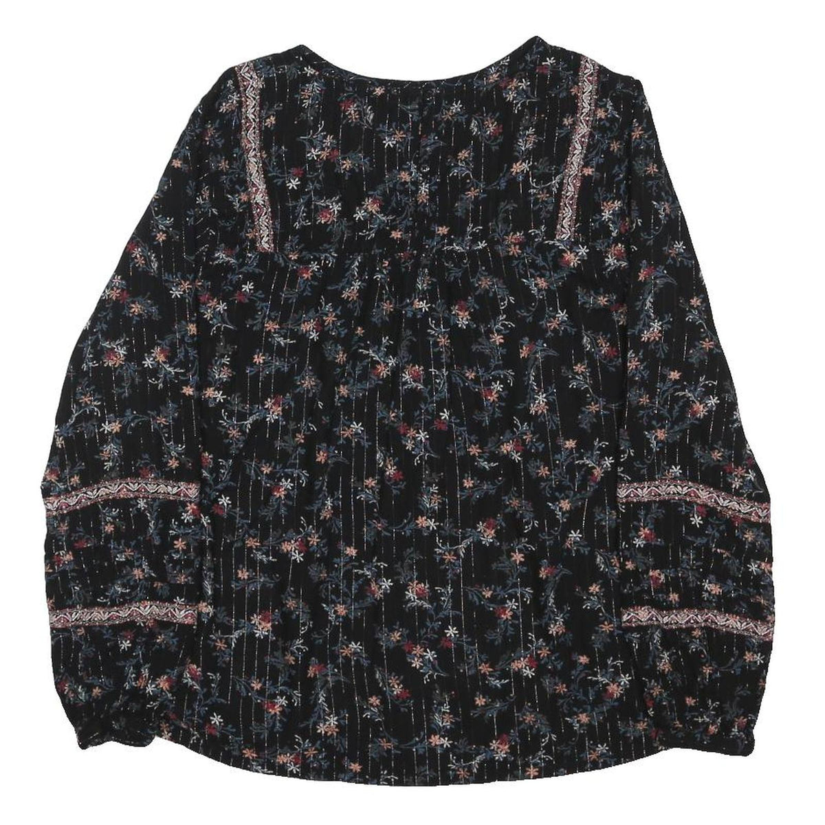 FAT FACE Womens Black Floral Printed Long Sleeve Round Neck Top UK 12 Cotton