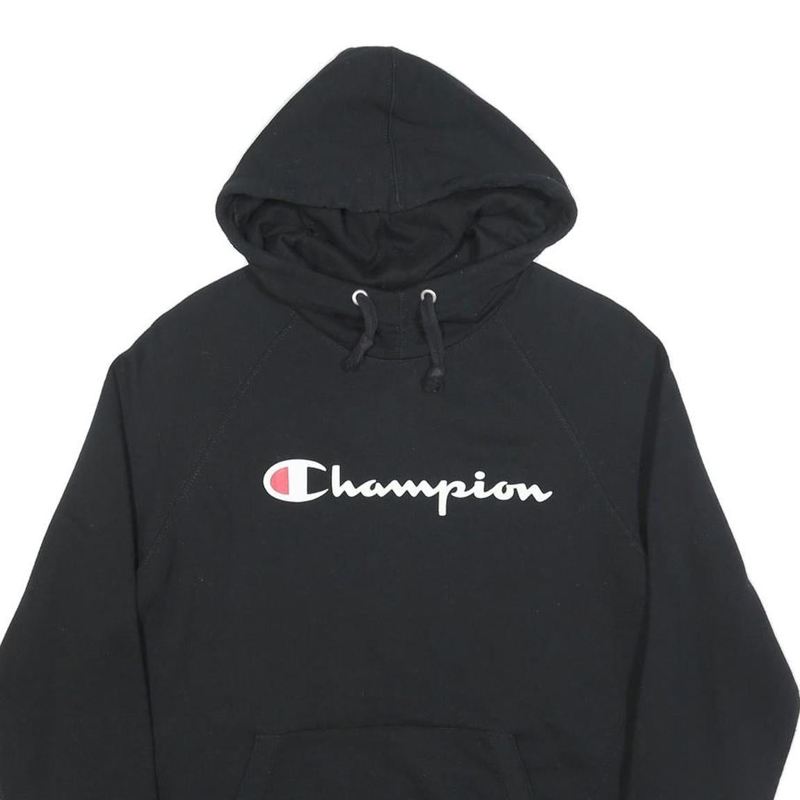 CHAMPION Mens Black Pullover Hoodie M Cotton Blend Casual Sweatshirt