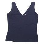 BODEN Womens Navy Blue Cotton Blend Sleeveless V-Neck Top M Casual Summer