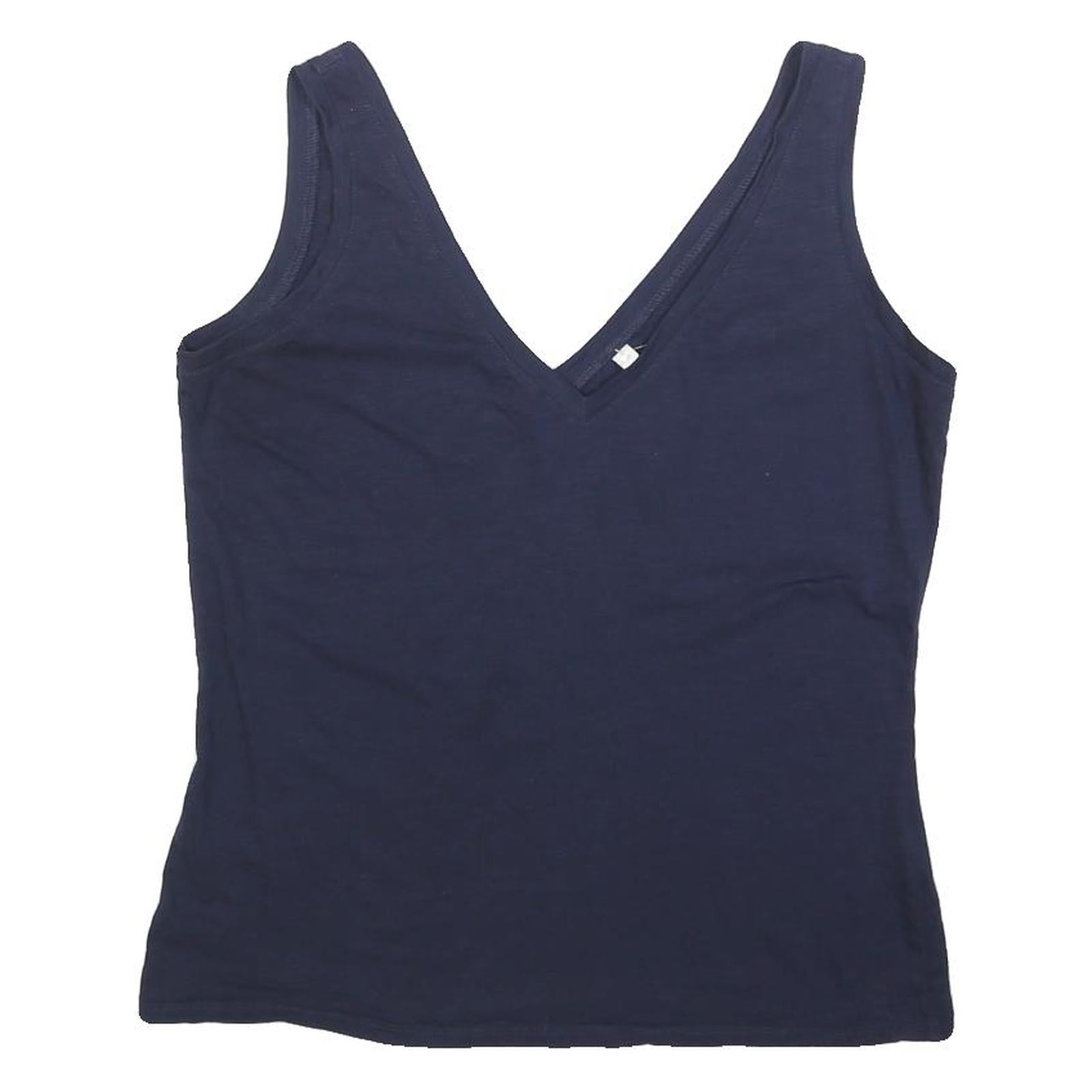 BODEN Womens Navy Blue Cotton Blend Sleeveless V-Neck Top M Casual Summer