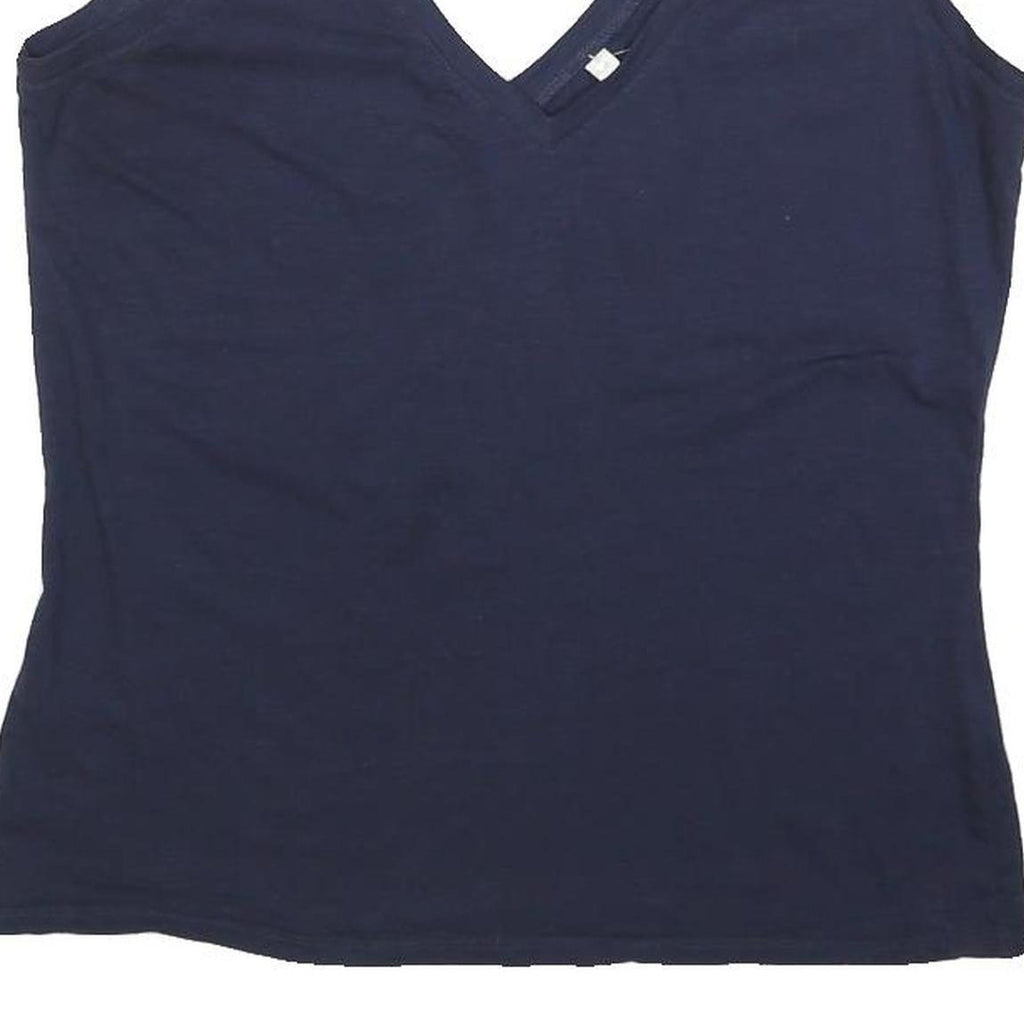 BODEN Womens Navy Blue Cotton Blend Sleeveless V-Neck Top M Casual Summer