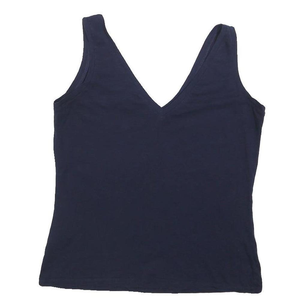 BODEN Womens Navy Blue Cotton Blend Sleeveless V-Neck Top M Casual Summer
