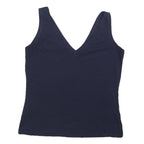 BODEN Womens Navy Blue Cotton Blend Sleeveless V-Neck Top M Casual Summer