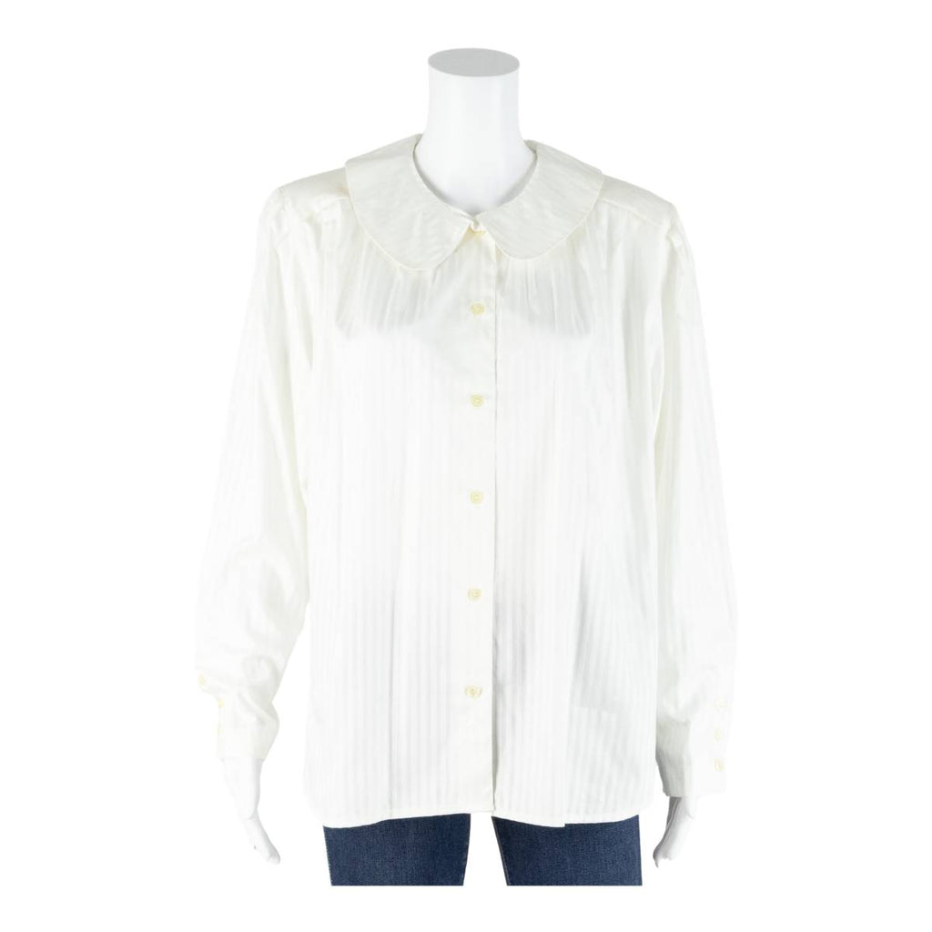 VON DANIELS Womens Shirt White Collared Long Sleeve 90s Striped S