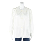 VON DANIELS Womens Shirt White Collared Long Sleeve 90s Striped S