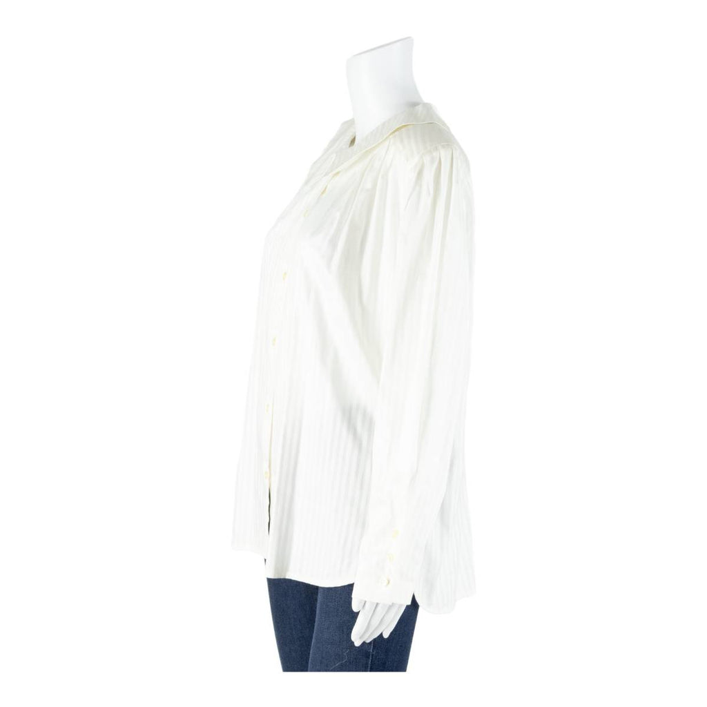 VON DANIELS Womens Shirt White Collared Long Sleeve 90s Striped S