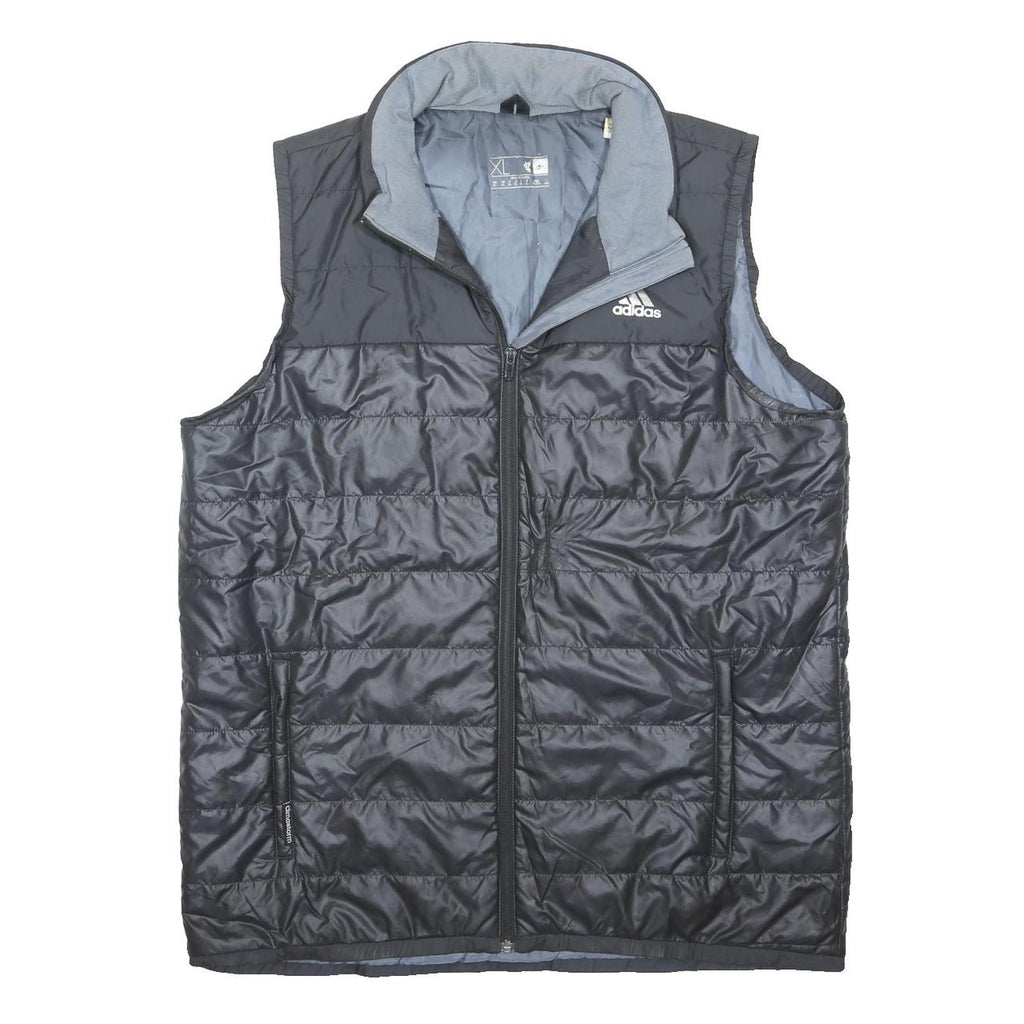 ADIDAS Mens Black & Grey Puffer Gilet XL Polyester Zip Lightweight Quilted Vest
