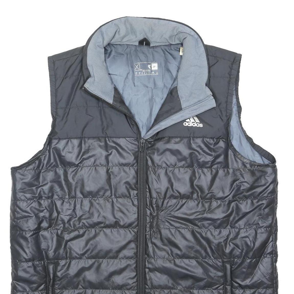 ADIDAS Mens Black & Grey Puffer Gilet XL Polyester Zip Lightweight Quilted Vest
