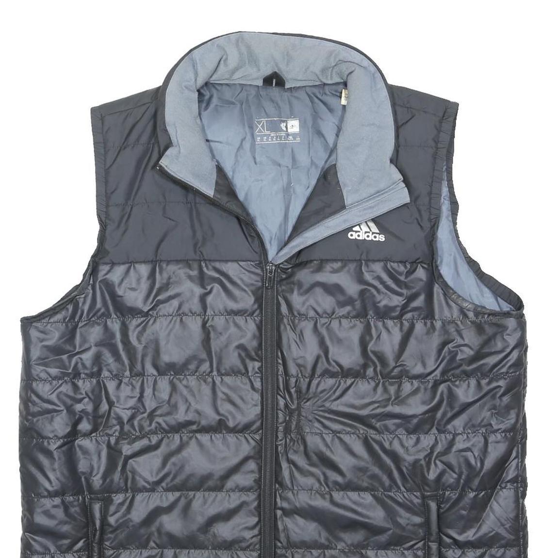 ADIDAS Mens Black & Grey Puffer Gilet XL Polyester Zip Lightweight Quilted Vest