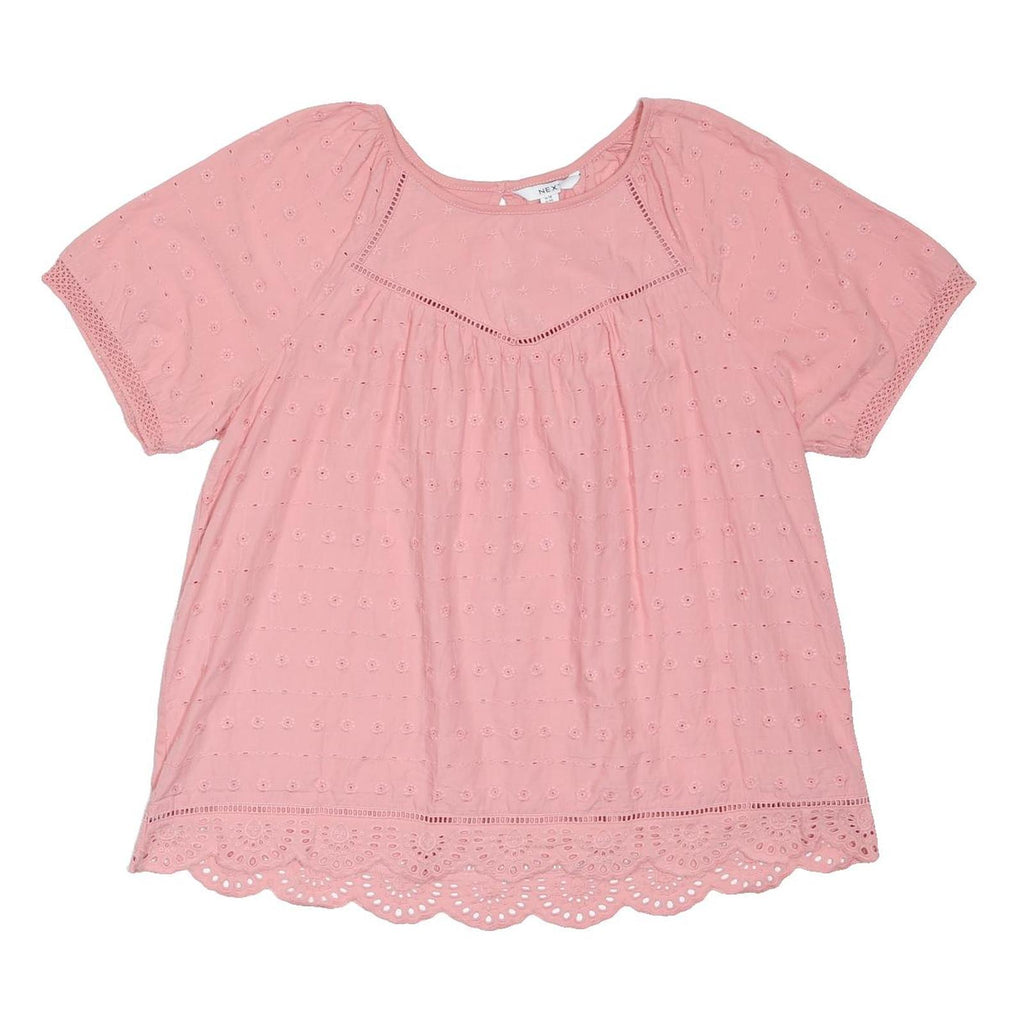 NEXT Womens Pink Printed Top Short Sleeve Round Neck UK 18 Cotton Blend