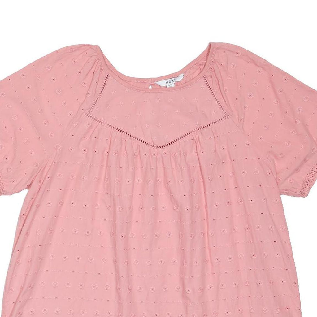 NEXT Womens Pink Printed Top Short Sleeve Round Neck UK 18 Cotton Blend