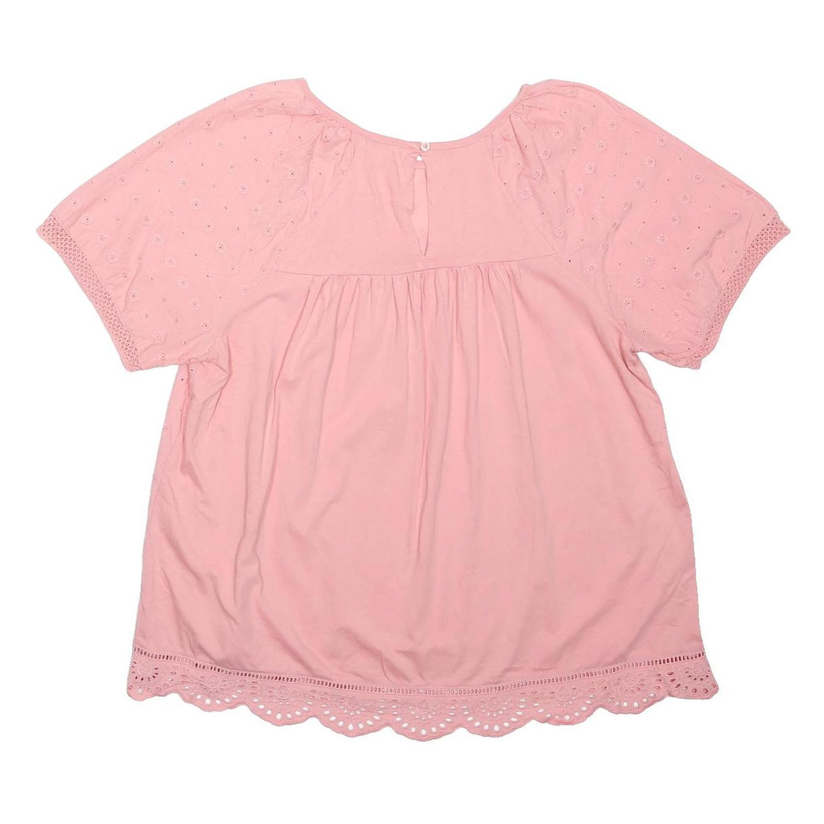 NEXT Womens Pink Printed Top Short Sleeve Round Neck UK 18 Cotton Blend
