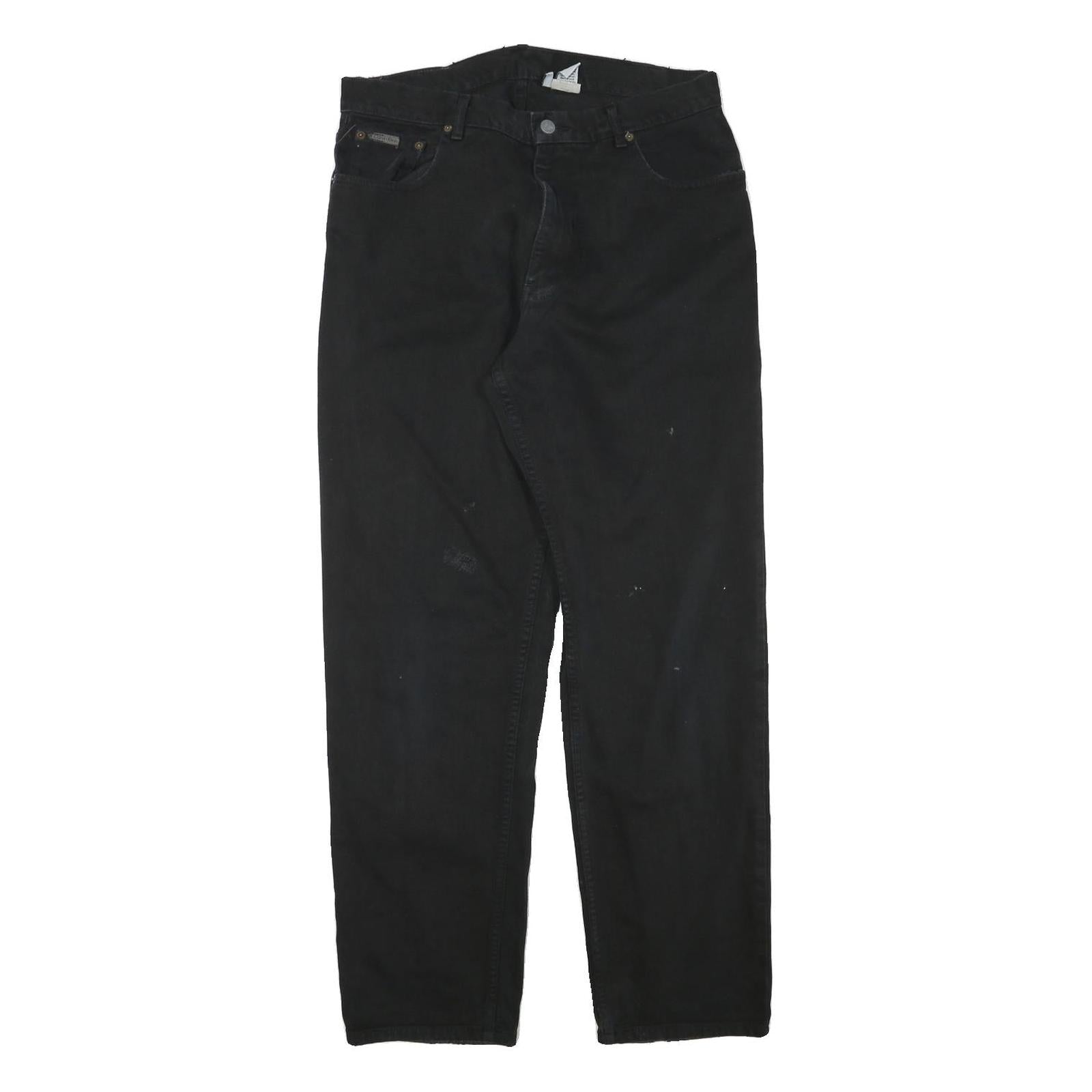 CALVIN KLEIN Mens Black Regular Fit Straight Denim Jeans W32 L31 Zip Cotton