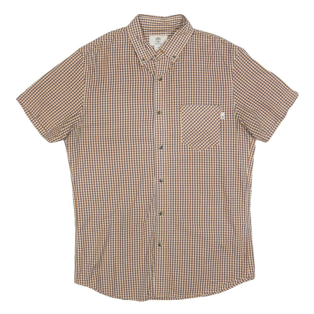 TIMBERLAND Mens Brown Check Shirt S Cotton Blend Casual Button Down
