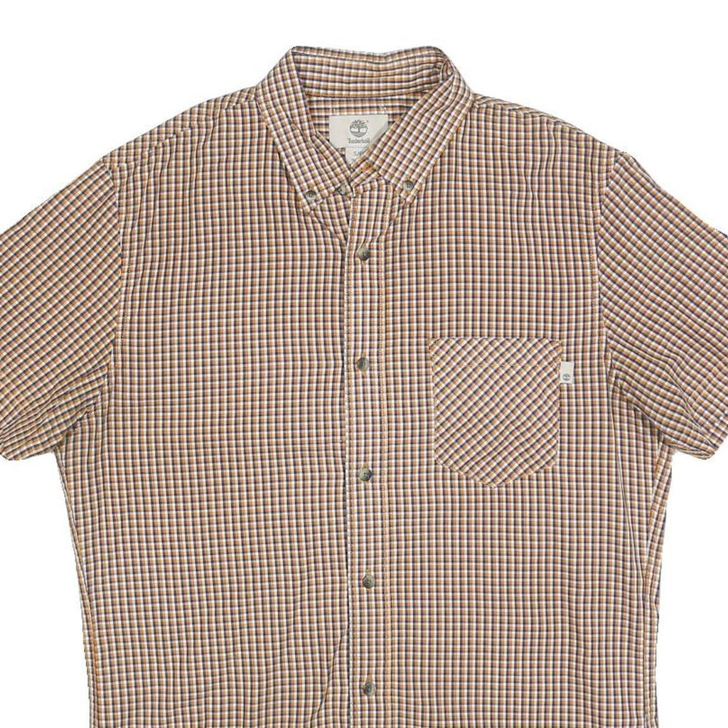 TIMBERLAND Mens Brown Check Shirt S Cotton Blend Casual Button Down