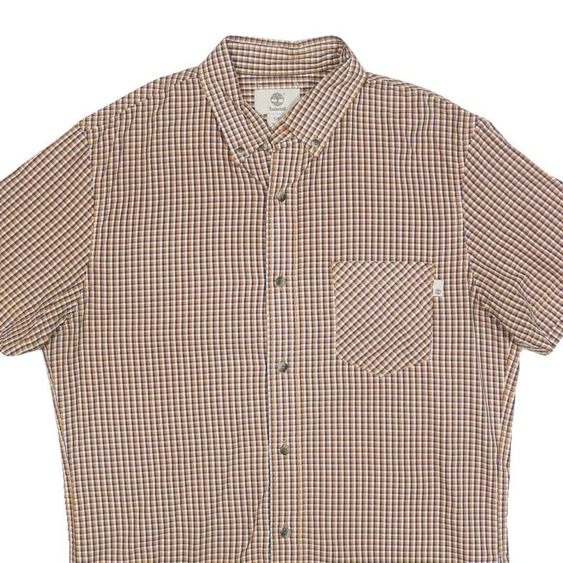 TIMBERLAND Mens Brown Check Shirt S Cotton Blend Casual Button Down
