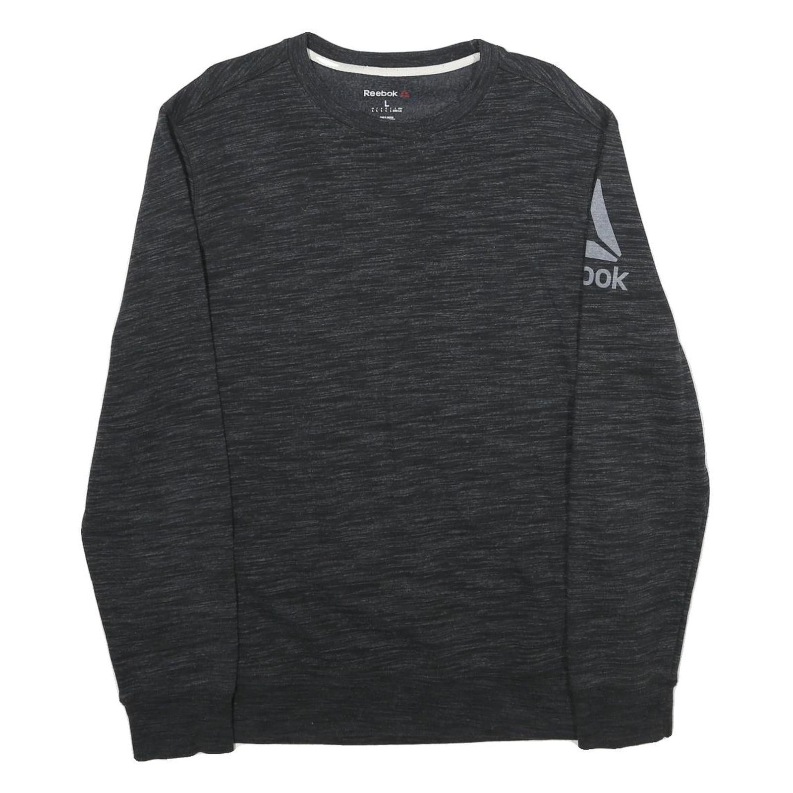 REEBOK Mens Black Crew Neck L Sweatshirt Cotton Blend Casual Sportswear