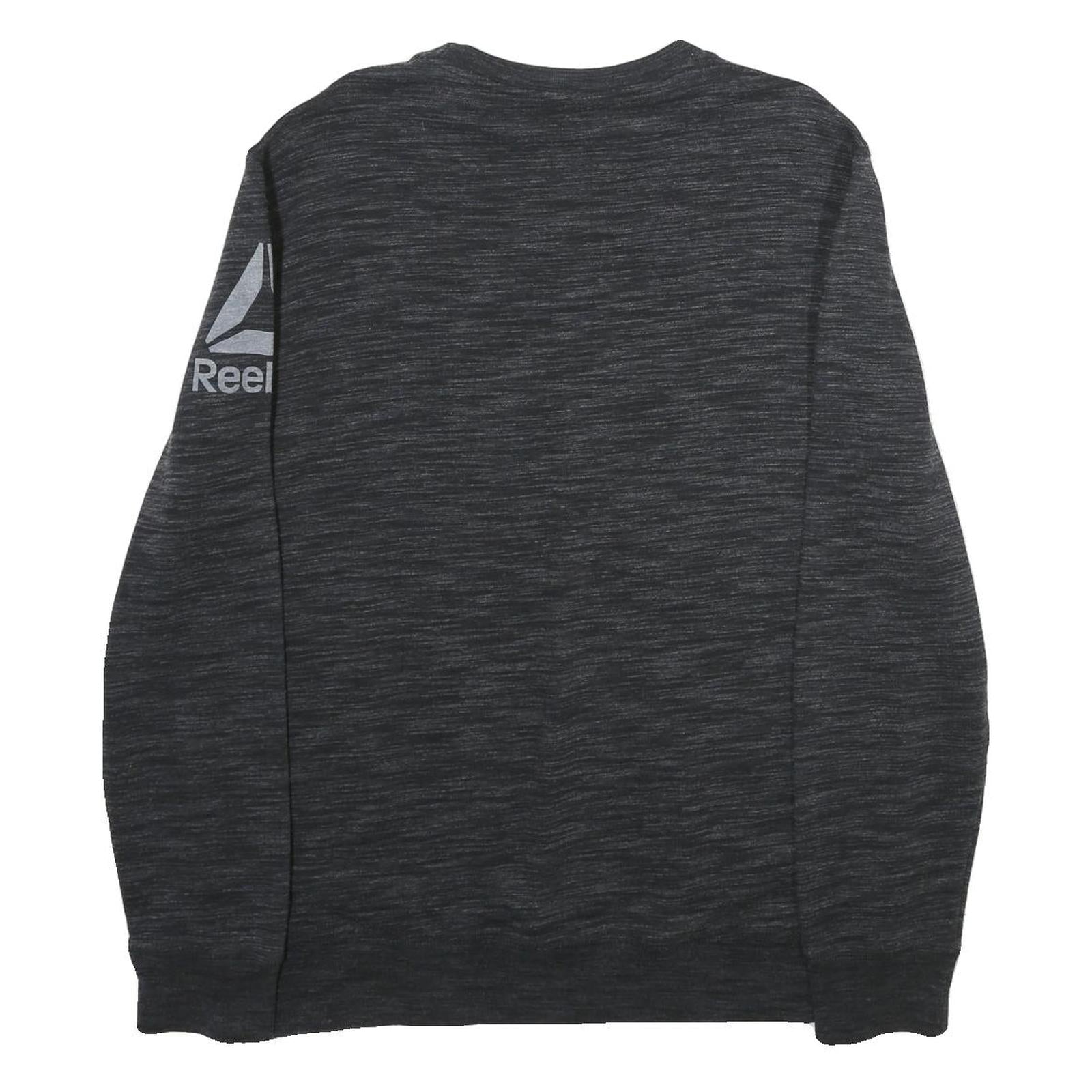 REEBOK Mens Black Crew Neck L Sweatshirt Cotton Blend Casual Sportswear