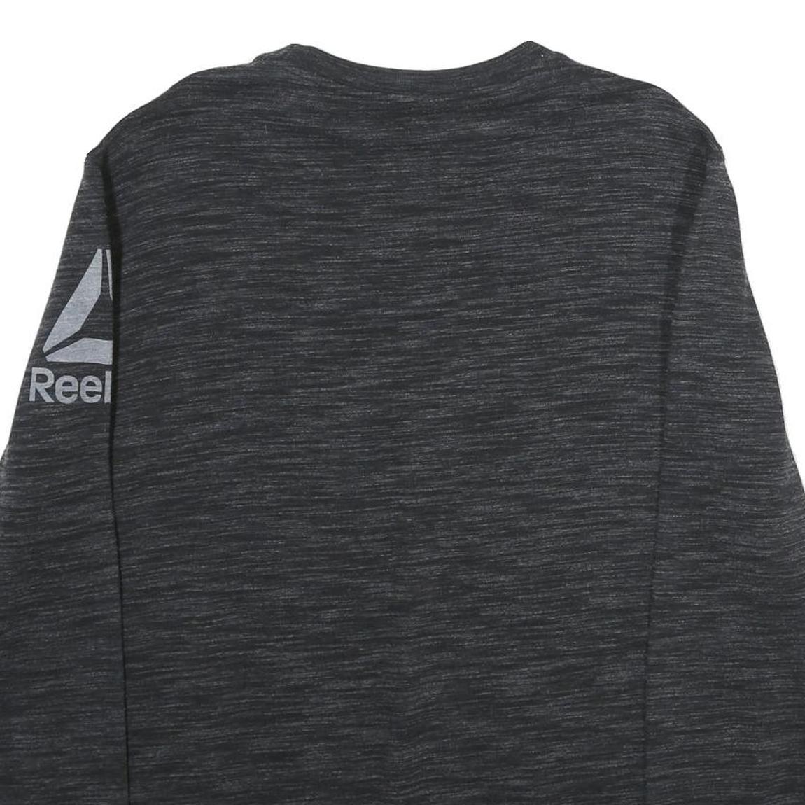 REEBOK Mens Black Crew Neck L Sweatshirt Cotton Blend Casual Sportswear