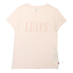 LEVI'S Womens Cream Pink Logo Graphic T-Shirt XS Short Sleeve Crew Neck Casual