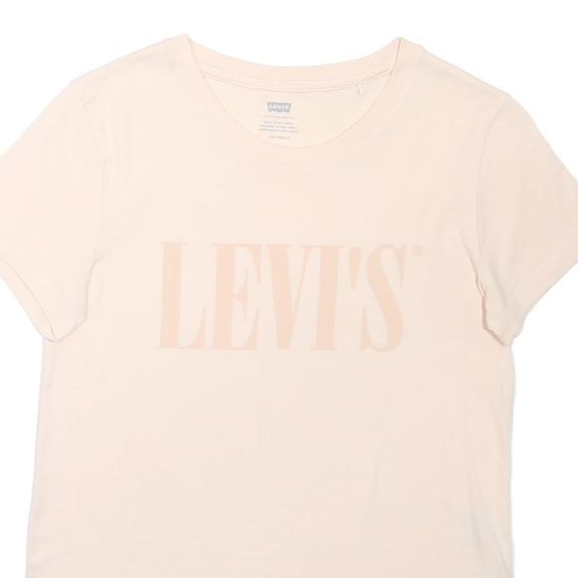 LEVI'S Womens Cream Pink Logo Graphic T-Shirt XS Short Sleeve Crew Neck Casual