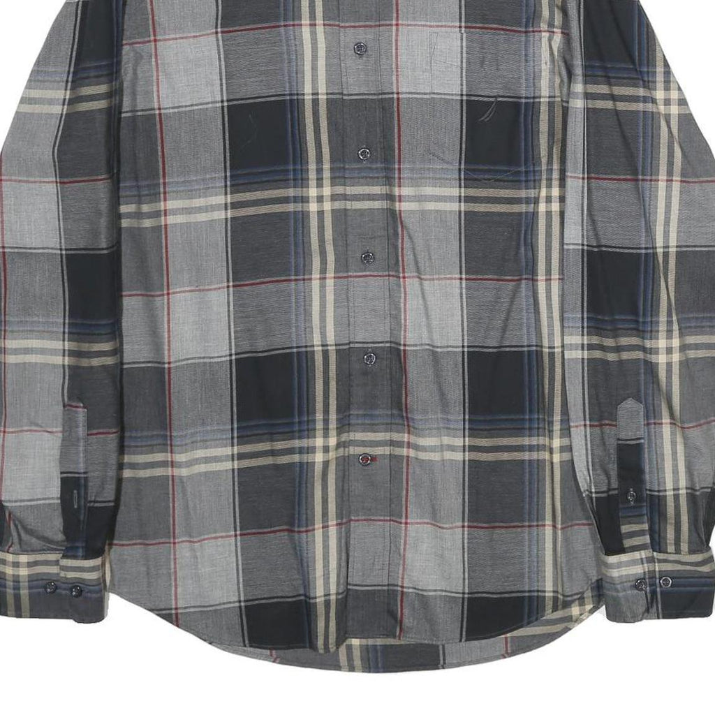 NAUTICA Mens Grey & Beige Check Cotton Shirt L Casual Button-Down Long Sleeve